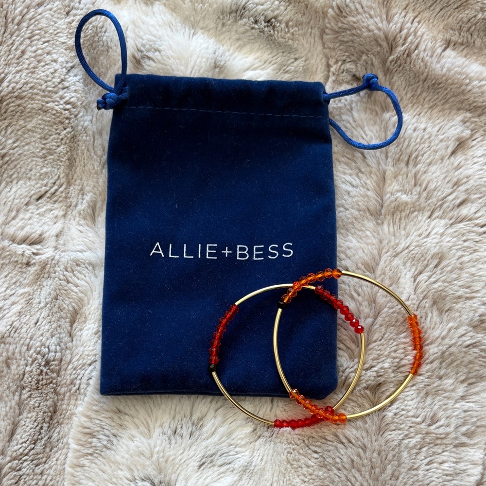 Allie+Bess Gold Red and Orange Beaded Bracelets